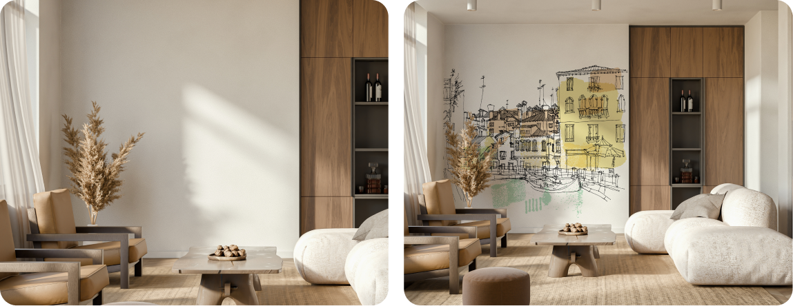 Family Room Feature Wall | Plaster Artistic Mural Design